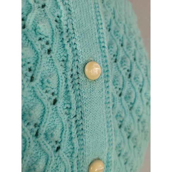 VTG‎ Cuddle Knit Cardigan Sweater M Blue Nubby 60s Cottage Coquette Rockabilly - Picture 8 of 12